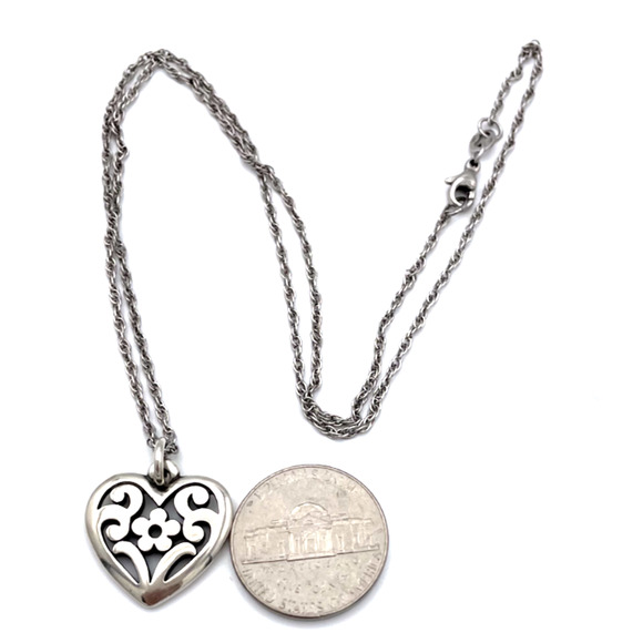 James Avery retired Floral Heart Pendant 18" Chain 925S - Picture 2 of 6